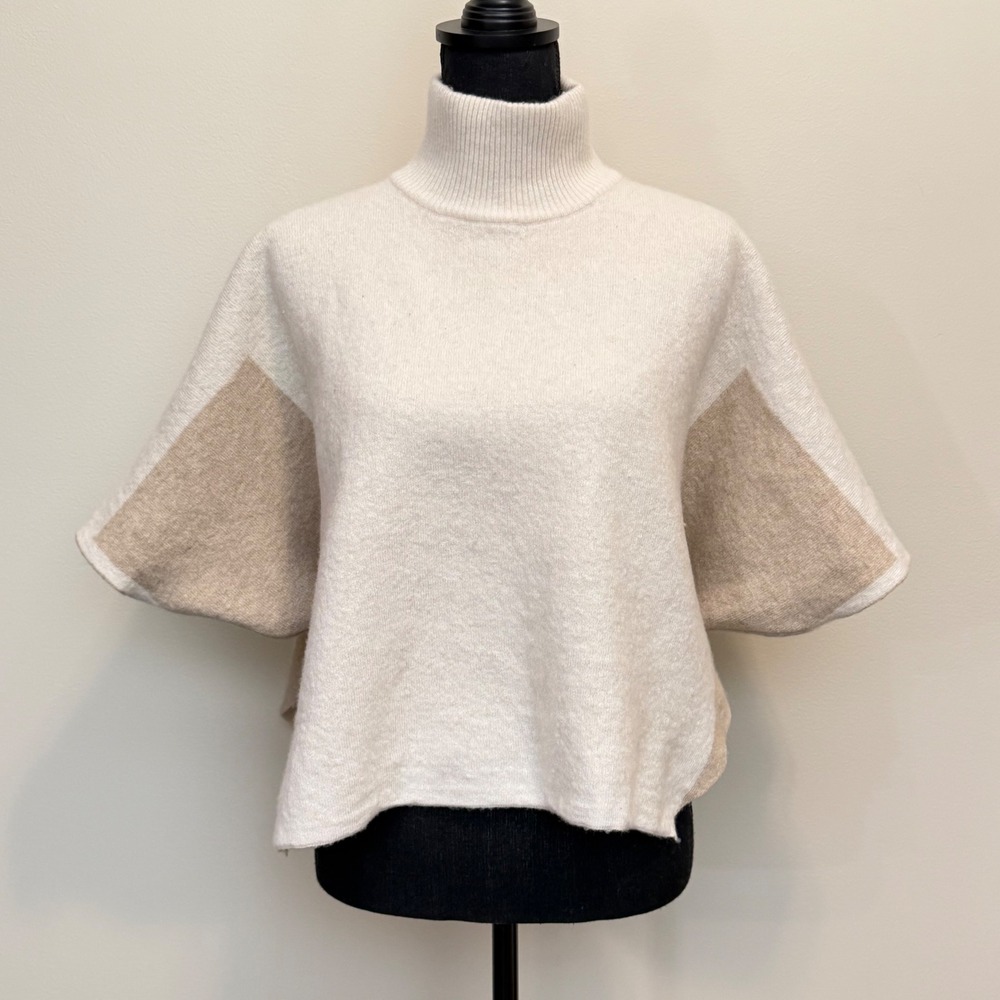 Note di Anita Italy Merino Wool‎ Cashmere Turtleneck Poncho Sweater Cream Tan OS